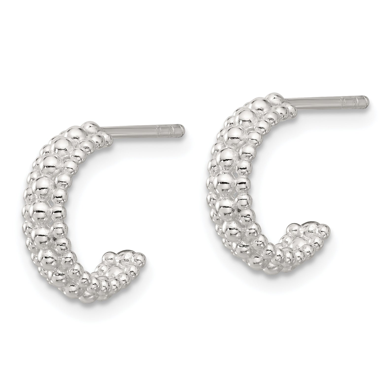 Sterling Silver E-coated Beaded C-Hoop Earrings