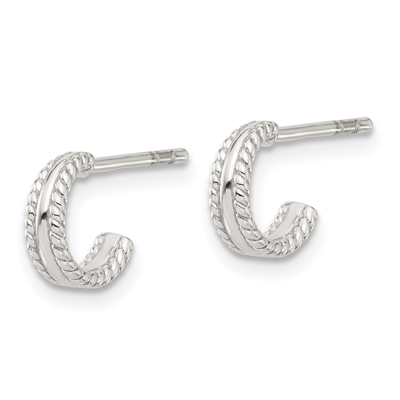 Sterling Silver E-coated Textured Edge C-Hoop Earrings