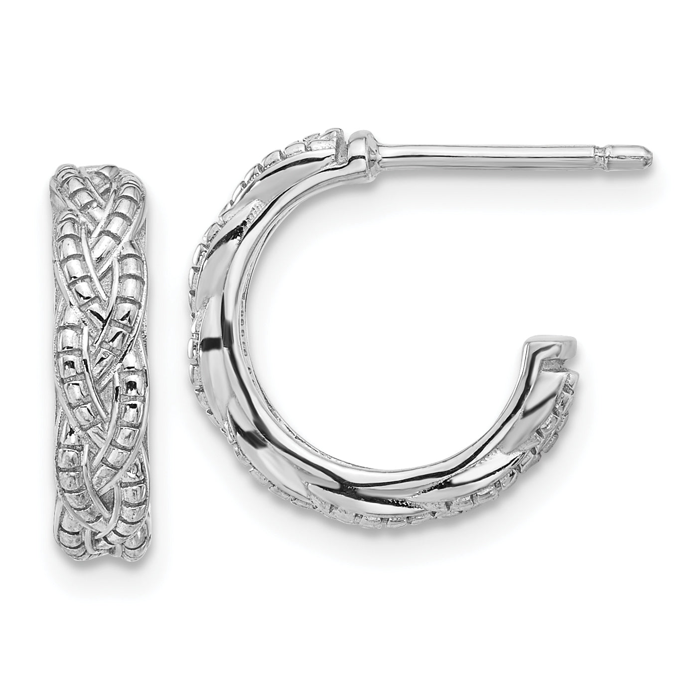 Sterling Silver Rhodium-plated Textured Braided C-Hoop Earrings