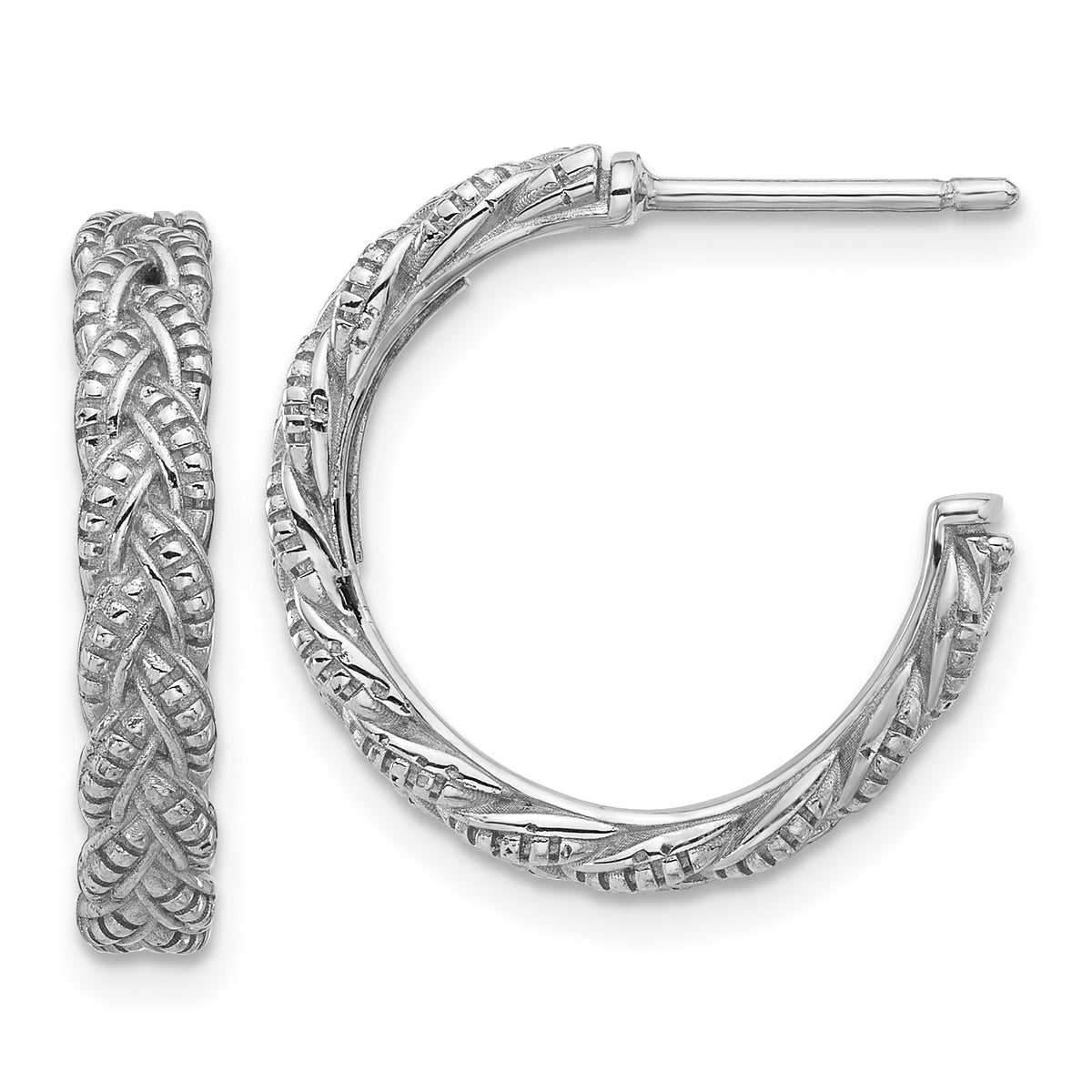 Sterling Silver Rhodium-plated Textured Braided C-Hoop Earrings