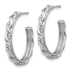 Sterling Silver Rhodium-plated Textured Twisted C-Hoop Earrings