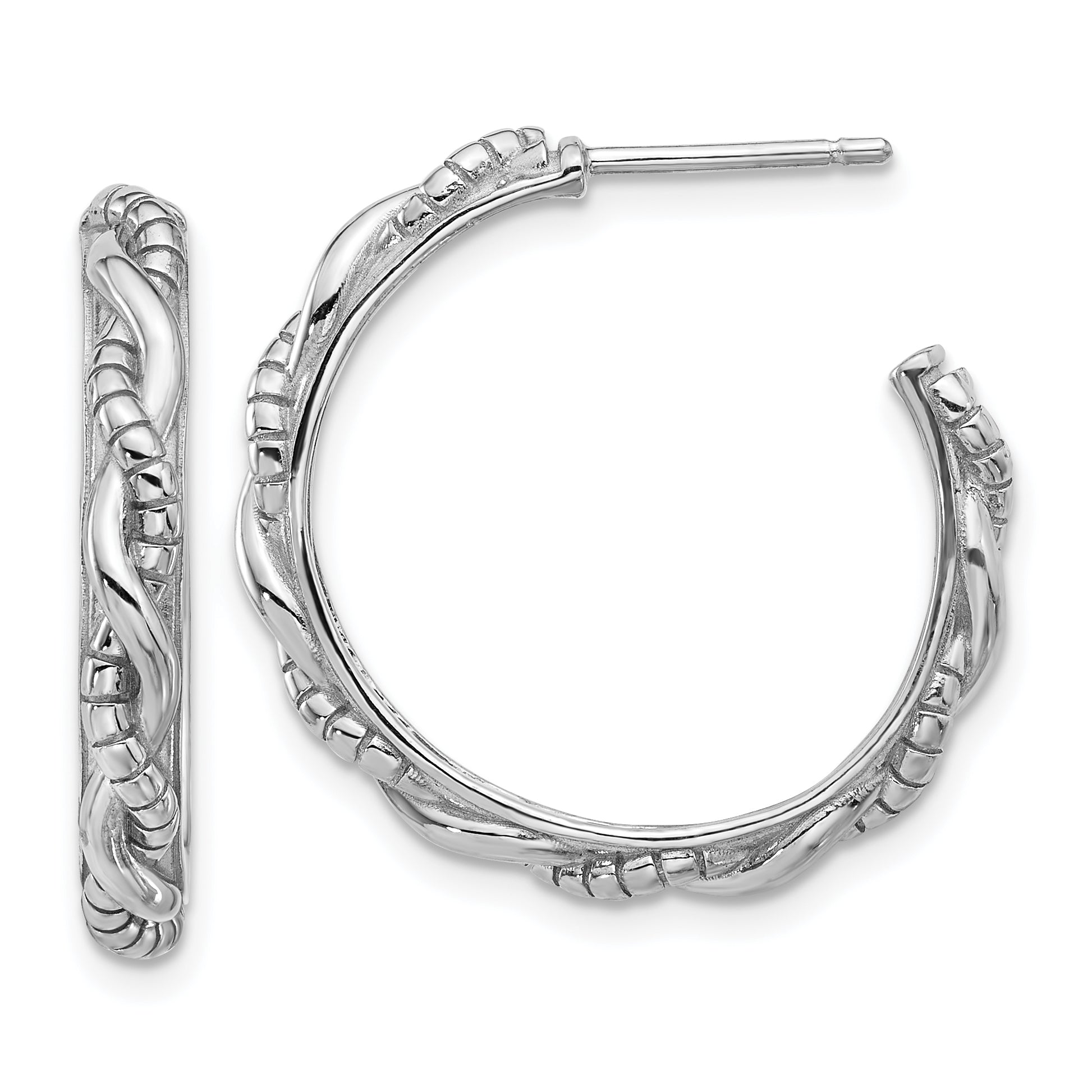 Sterling Silver Rhodium-plated Textured Twisted C-Hoop Earrings