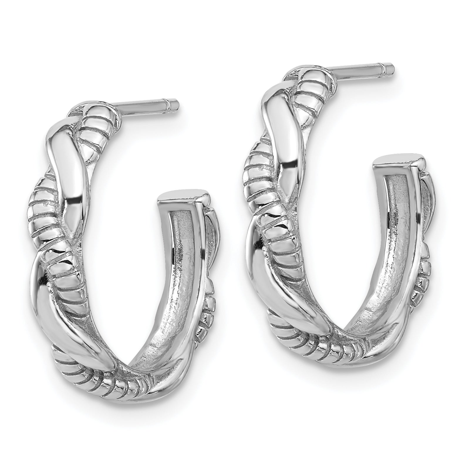 Sterling Silver Rhodium-plated Textured Twisted C-Hoop Earrings