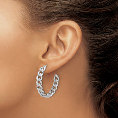 Sterling Silver Rhodium-plated Curb Link C-Hoop Earrings