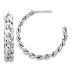 Sterling Silver Rhodium-plated Curb Link C-Hoop Earrings