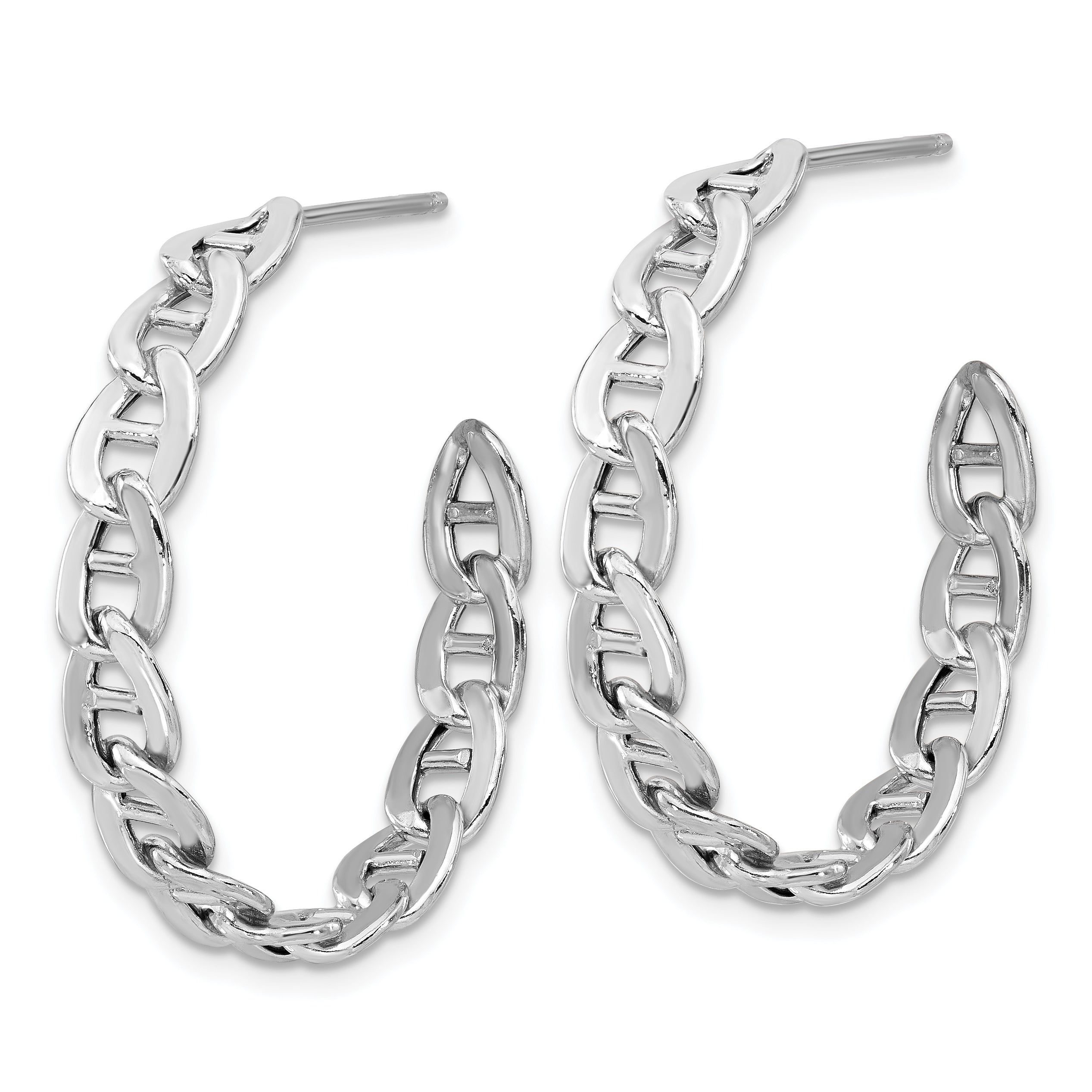 Sterling Silver Rhodium-plated Anchor Link C-Hoop Earrings