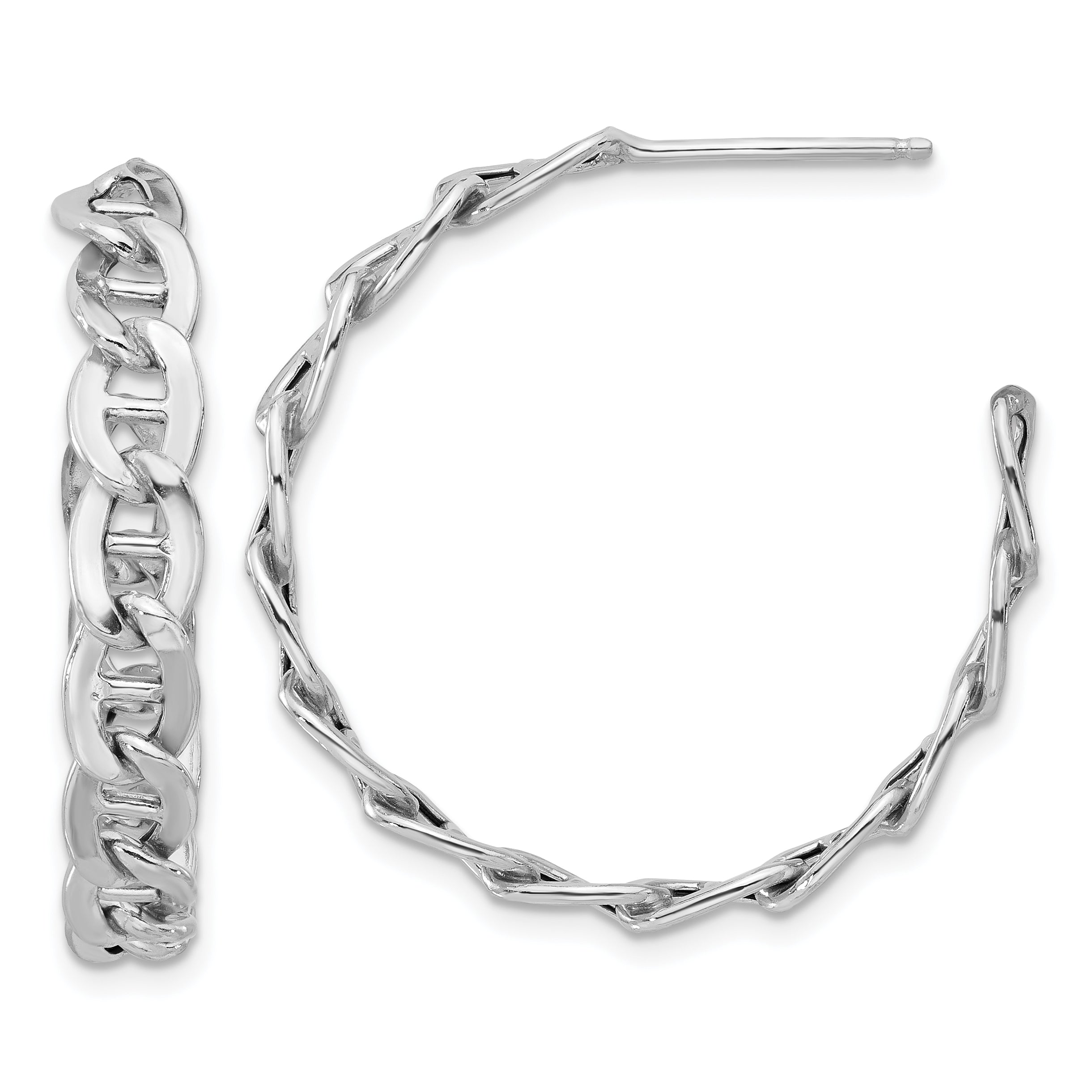 Sterling Silver Rhodium-plated Anchor Link C-Hoop Earrings