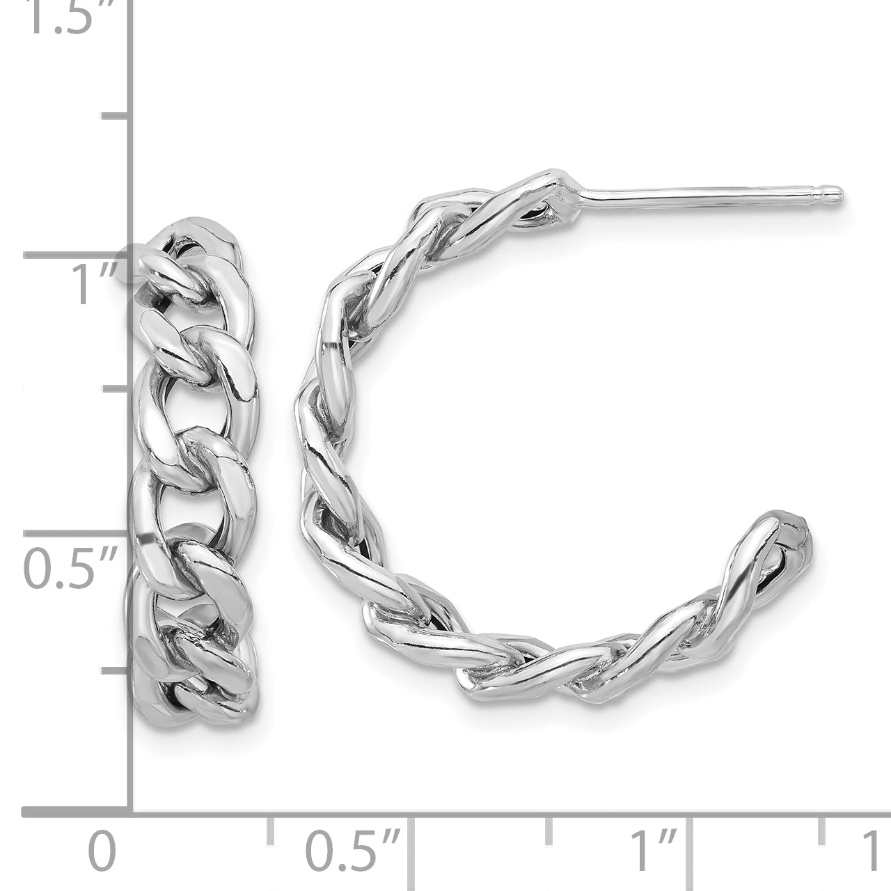 Sterling Silver Rhodium-plated Curb Link C-Hoop Earrings