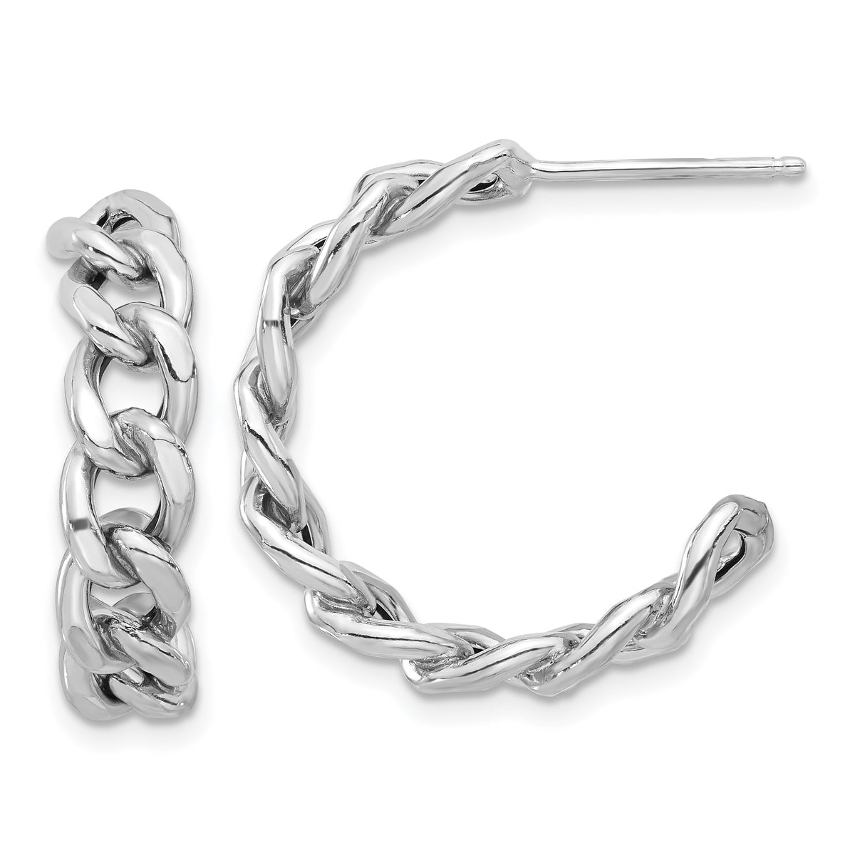 Sterling Silver Rhodium-plated Curb Link C-Hoop Earrings