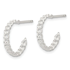 Sterling Silver E-coated Curb Link C-Hoop Earrings