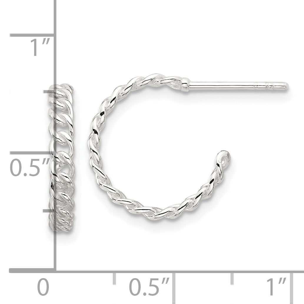 Sterling Silver E-coated Curb Link C-Hoop Earrings