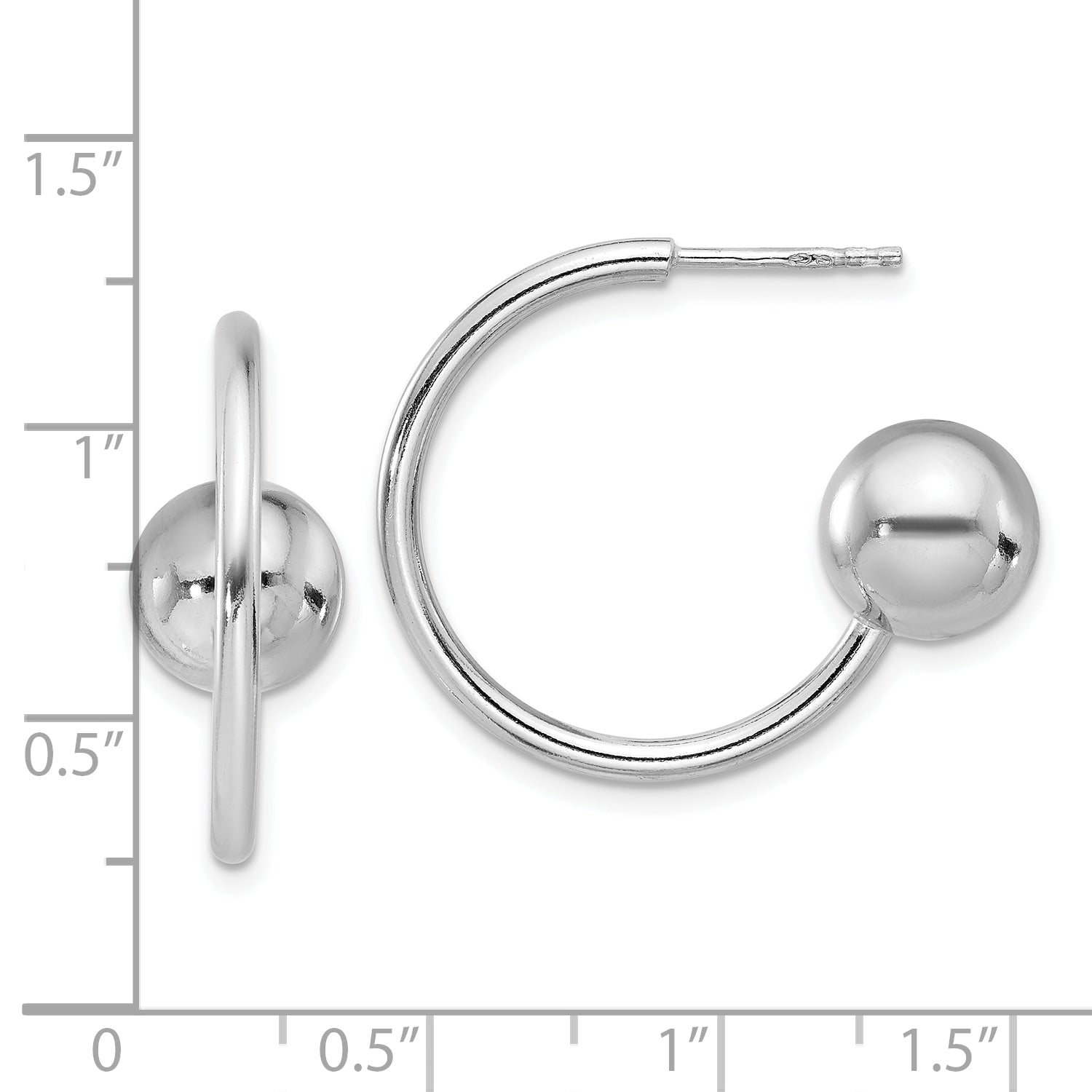 Sterling Silver Rhodium-plated Polished Ball C-Hoop Post Earrings