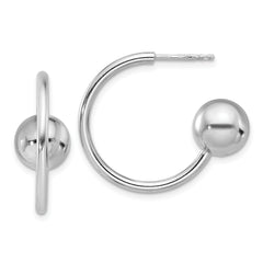 Sterling Silver Rhodium-plated Polished Ball C-Hoop Post Earrings