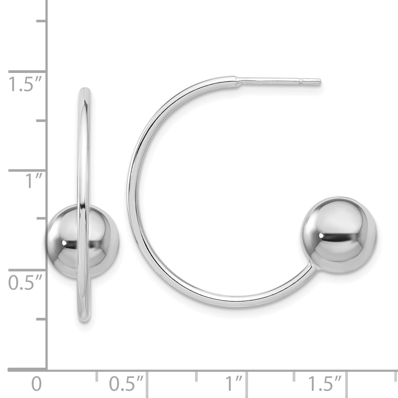 Sterling Silver Rhodium-plated Ball Hoop Post Earrings