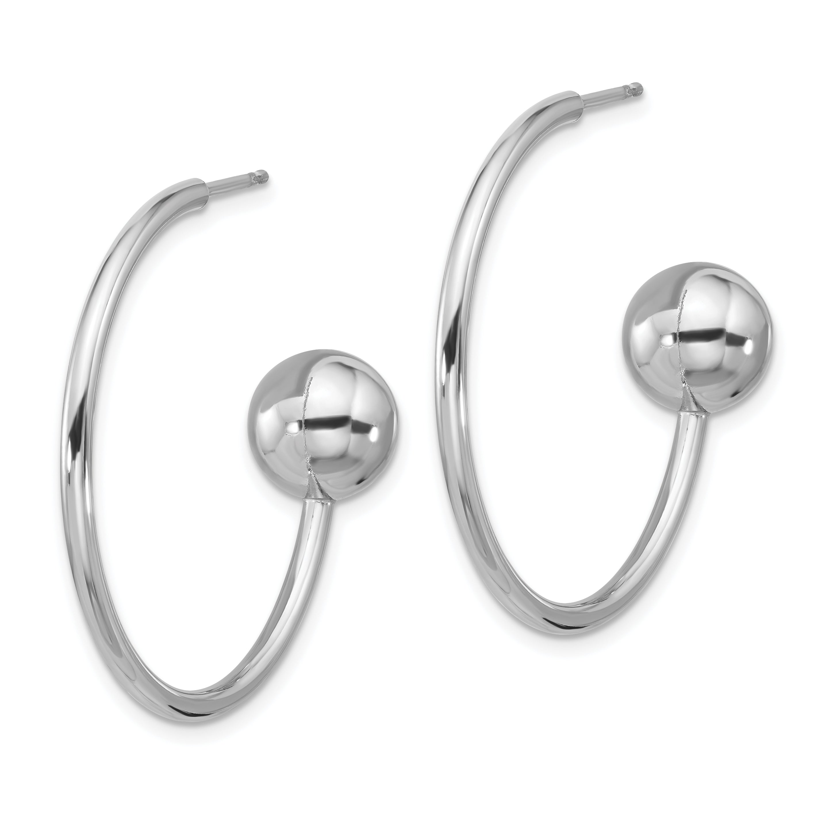 Sterling Silver Rhodium-plated Polished Ball C-Hoop Post Earrings