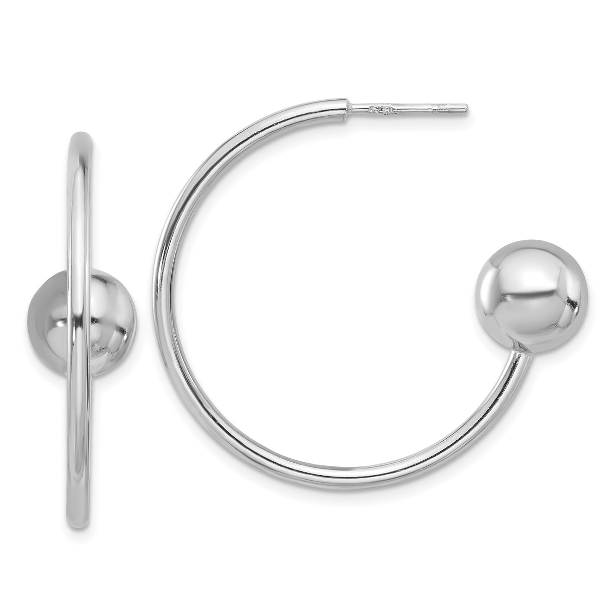 Sterling Silver Rhodium-plated Polished Ball C-Hoop Post Earrings