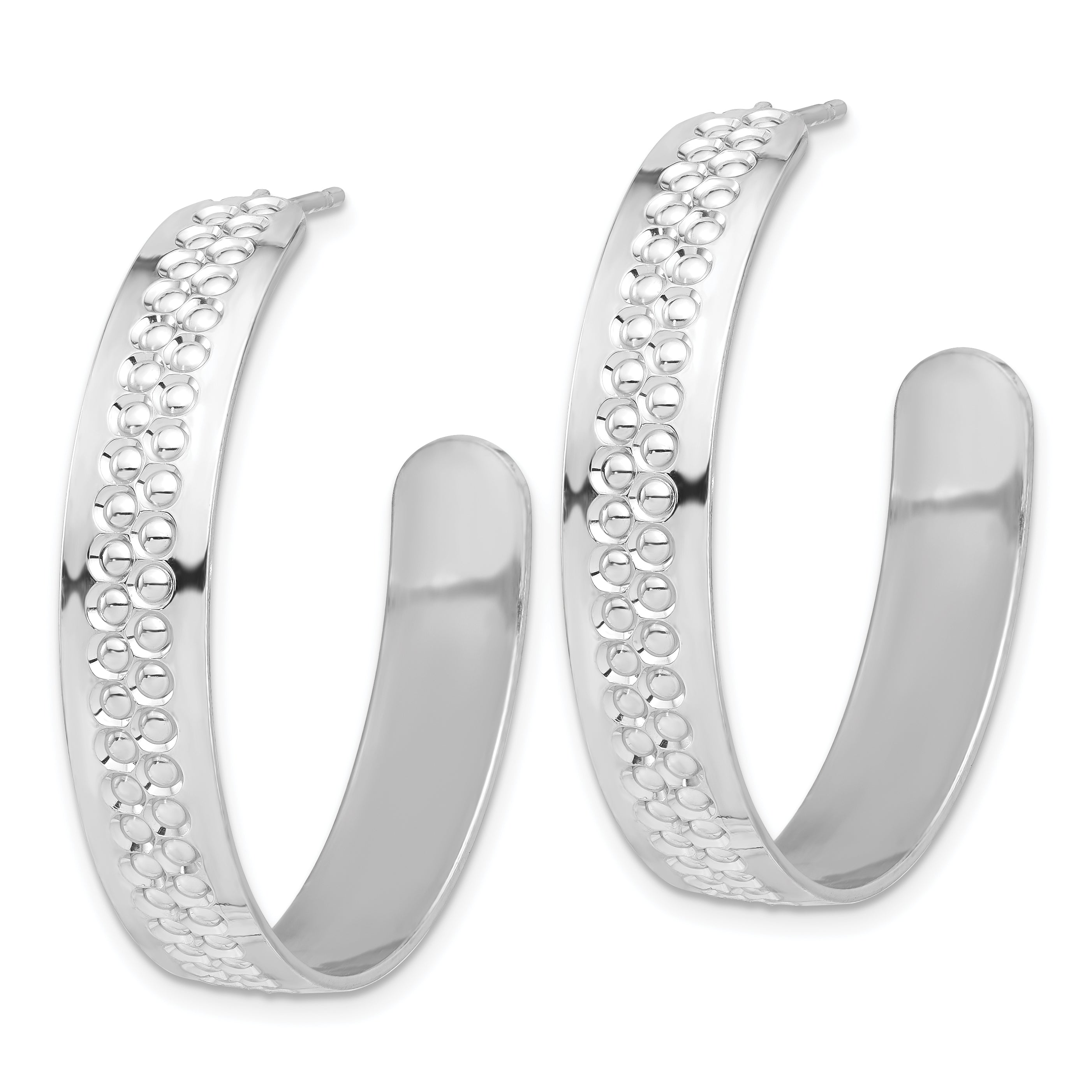 Sterling Silver Rhodium Plated Polished and Textured C-Hoop Earrings