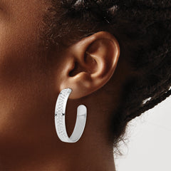 Sterling Silver Rhodium Plated Polished and Textured C-Hoop Earrings