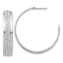 Sterling Silver Rhodium Plated Polished and Textured C-Hoop Earrings