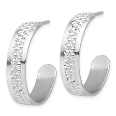 Sterling Silver Rhodium Plated Polished and Textured C-Hoop Earrings