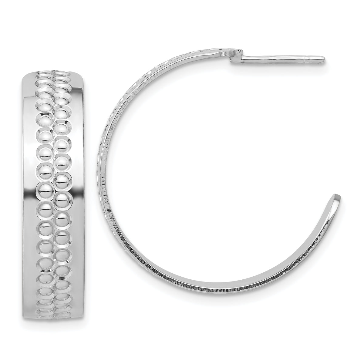 Sterling Silver Rhodium Plated Polished and Textured C-Hoop Earrings