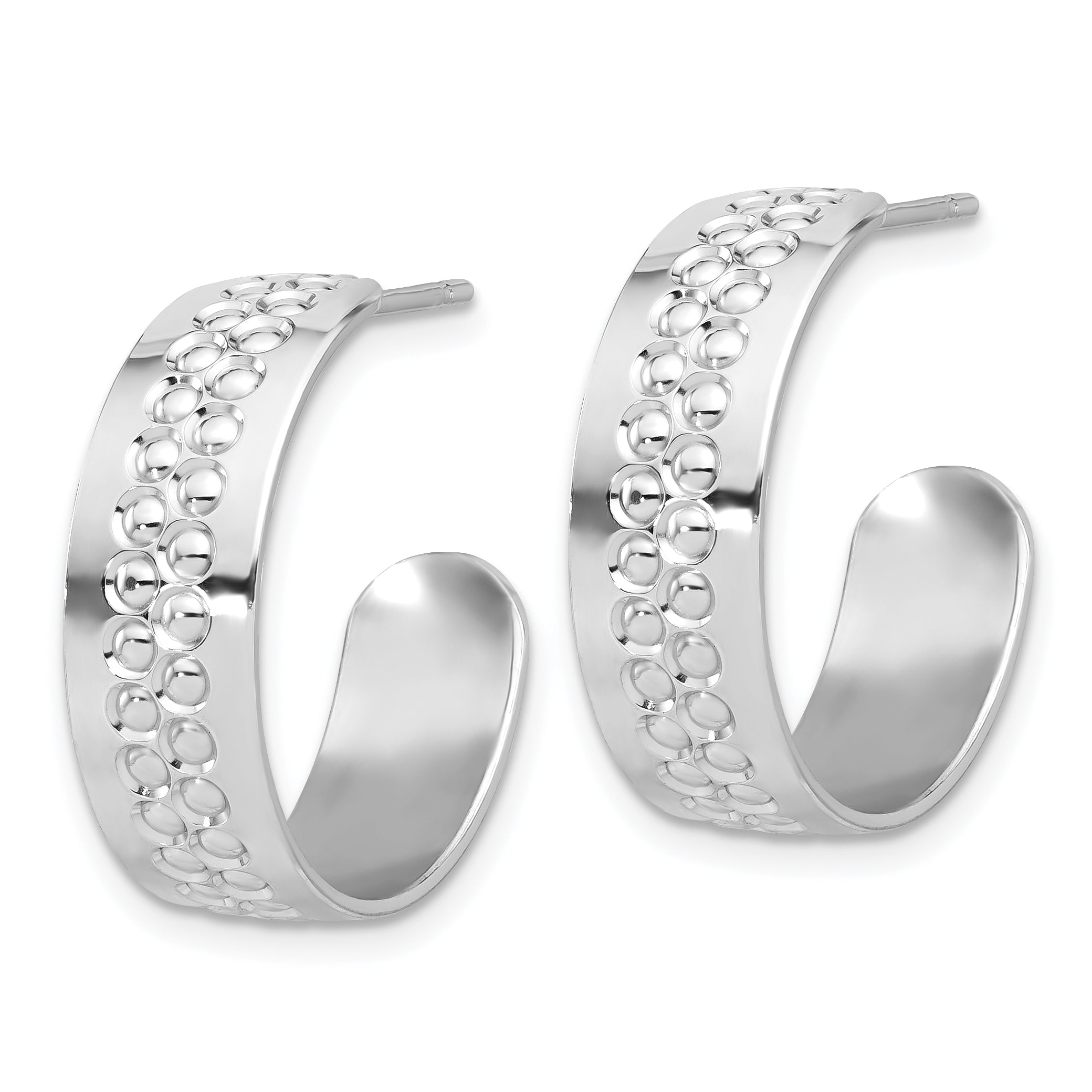 Sterling Silver Rhodium Plated Polished and Textured C-Hoop Earrings