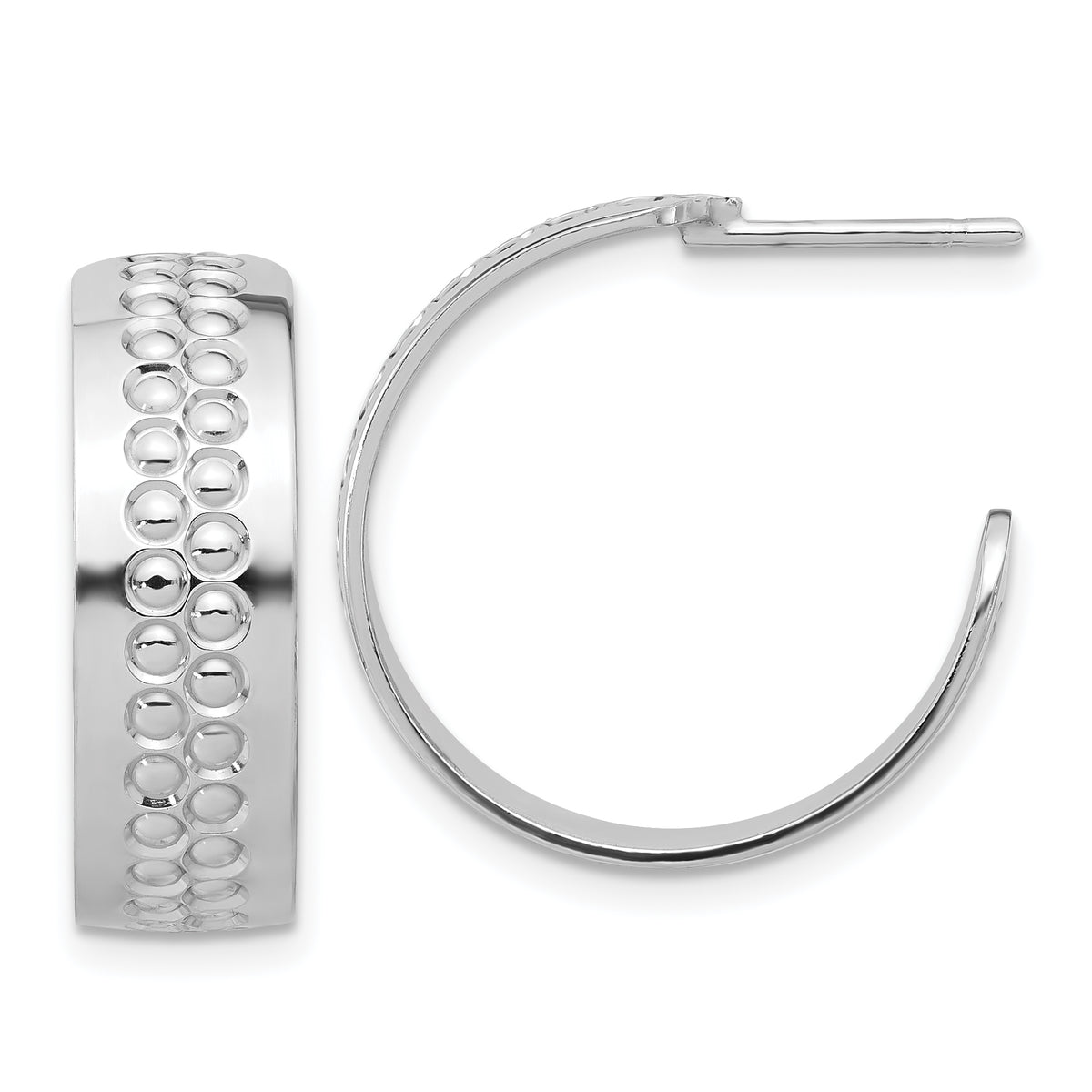 Sterling Silver Rhodium Plated Polished and Textured C-Hoop Earrings