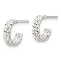 Sterling Silver E-coated Polished Braided Post C-Hoop Earrings