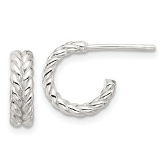 Sterling Silver E-coated Polished Braided Post C-Hoop Earrings