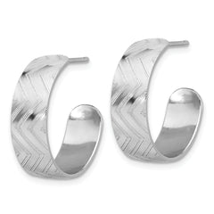 Sterling Silver Rhodium Plated Polished and Etched C-Hoop Earrings