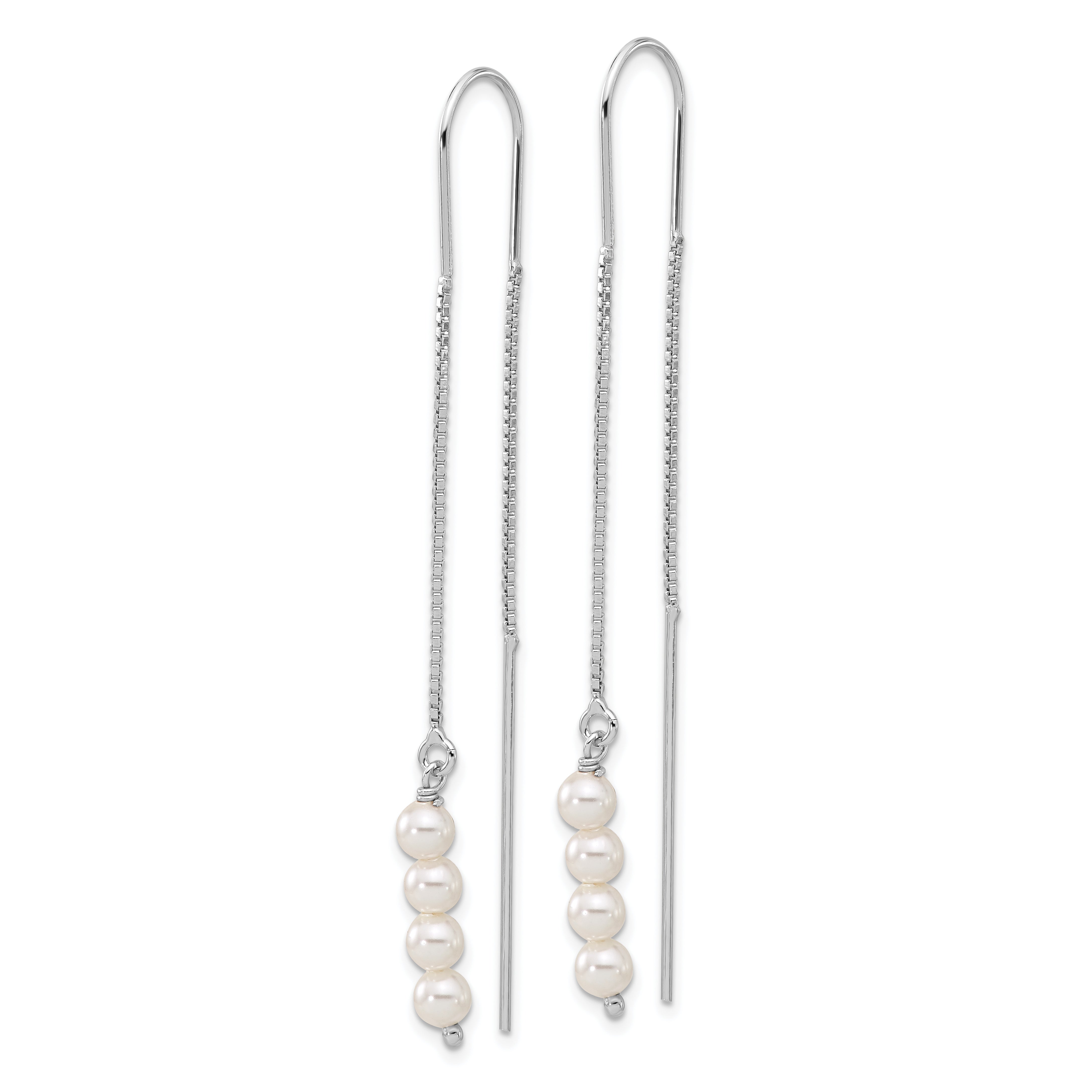 Sterling Silver Rhodium-plated Freshwater Cultured Pearl Threader Earrings