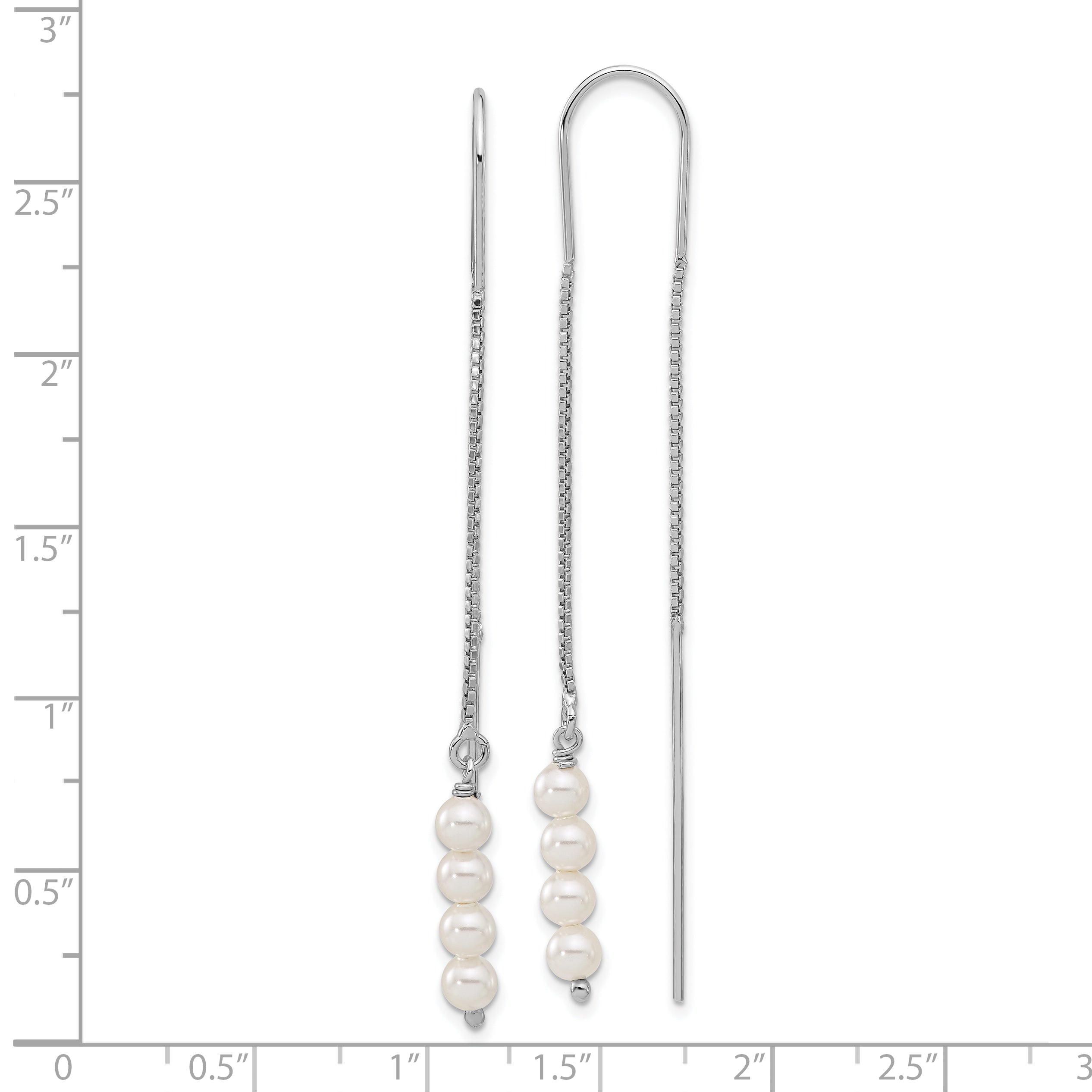 Sterling Silver Rhodium-plated Freshwater Cultured Pearl Threader Earrings