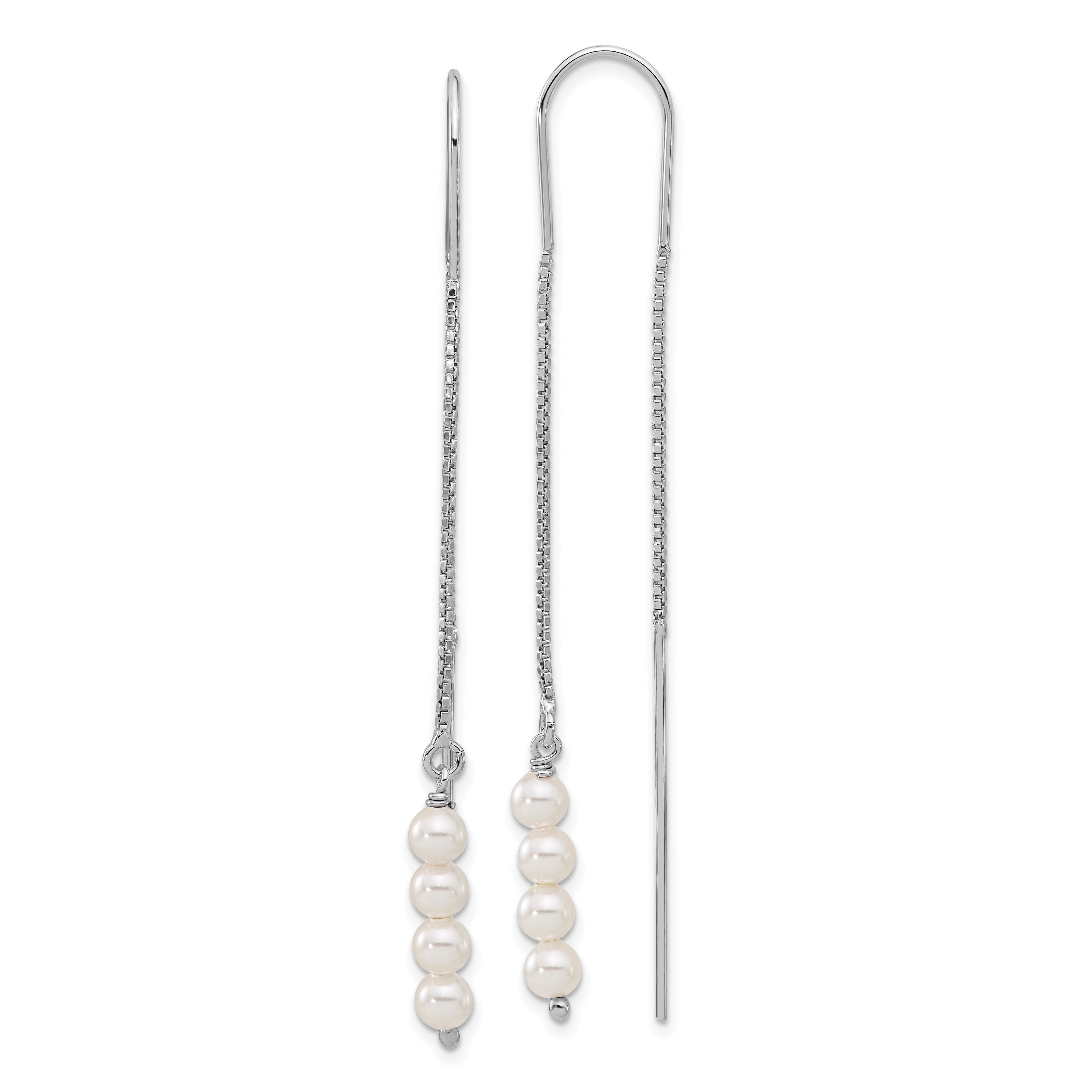 Sterling Silver Rhodium-plated Freshwater Cultured Pearl Threader Earrings