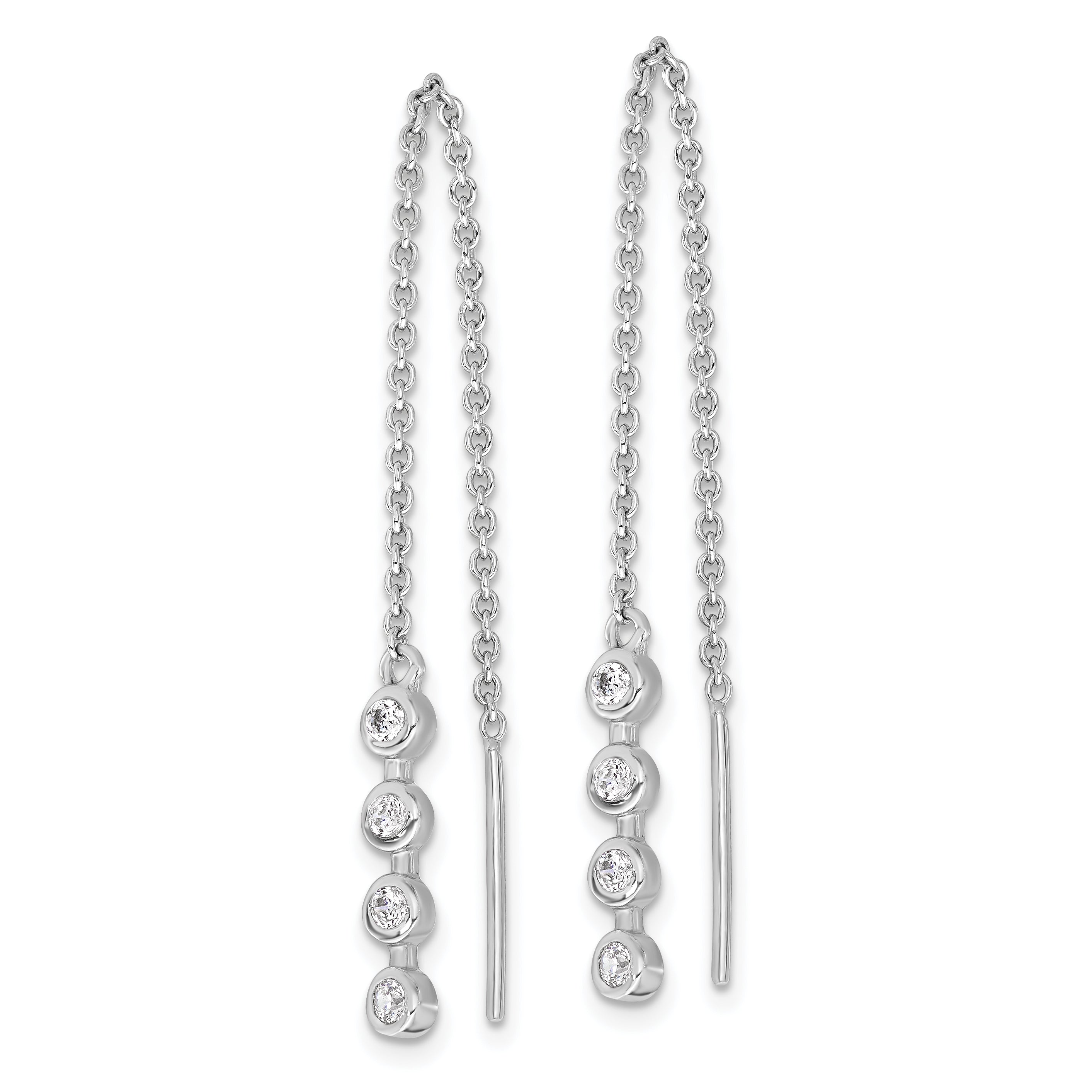 Sterling Silver Rhodium-plated Polished CZ Threader Earrings