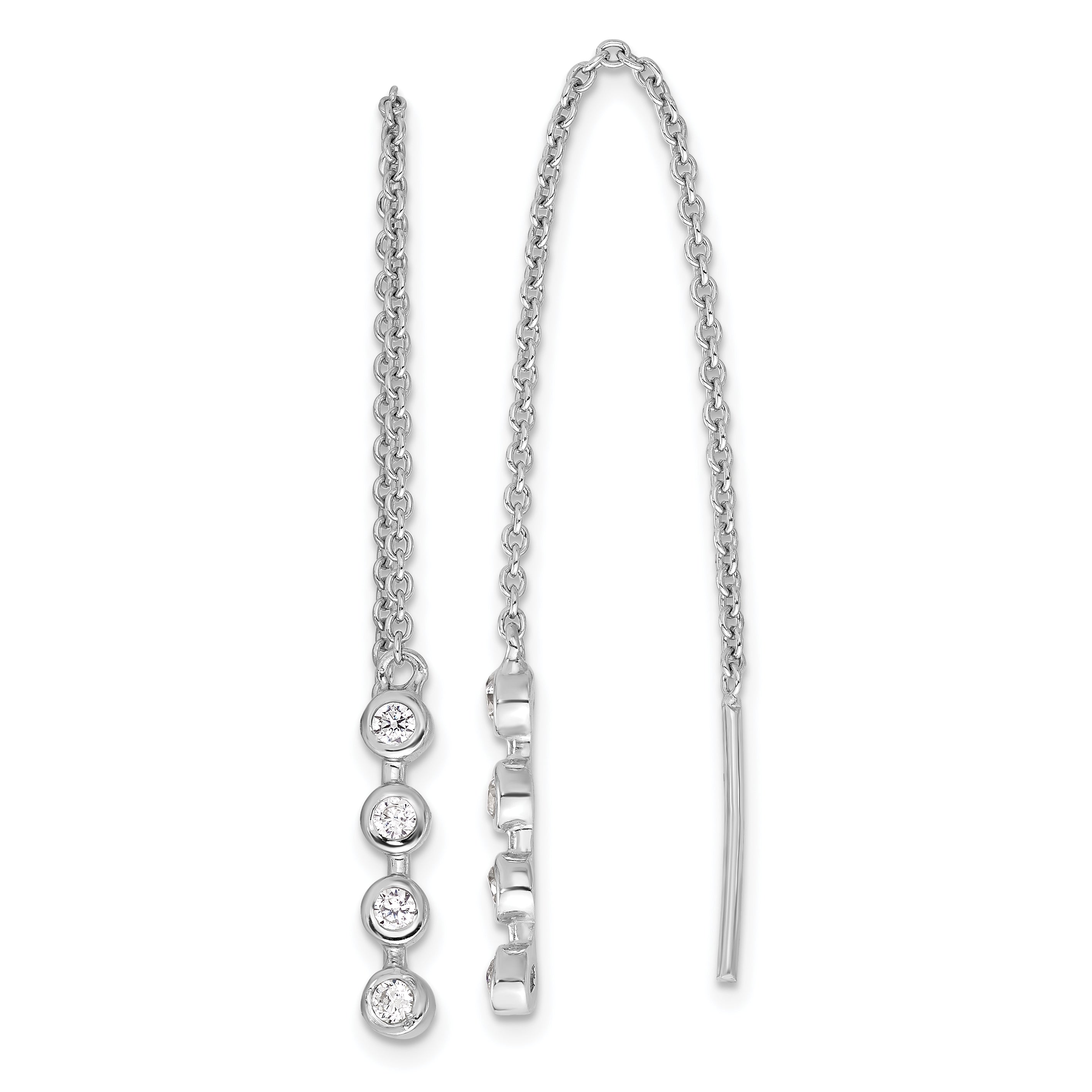 Sterling Silver Rhodium-plated Polished CZ Threader Earrings