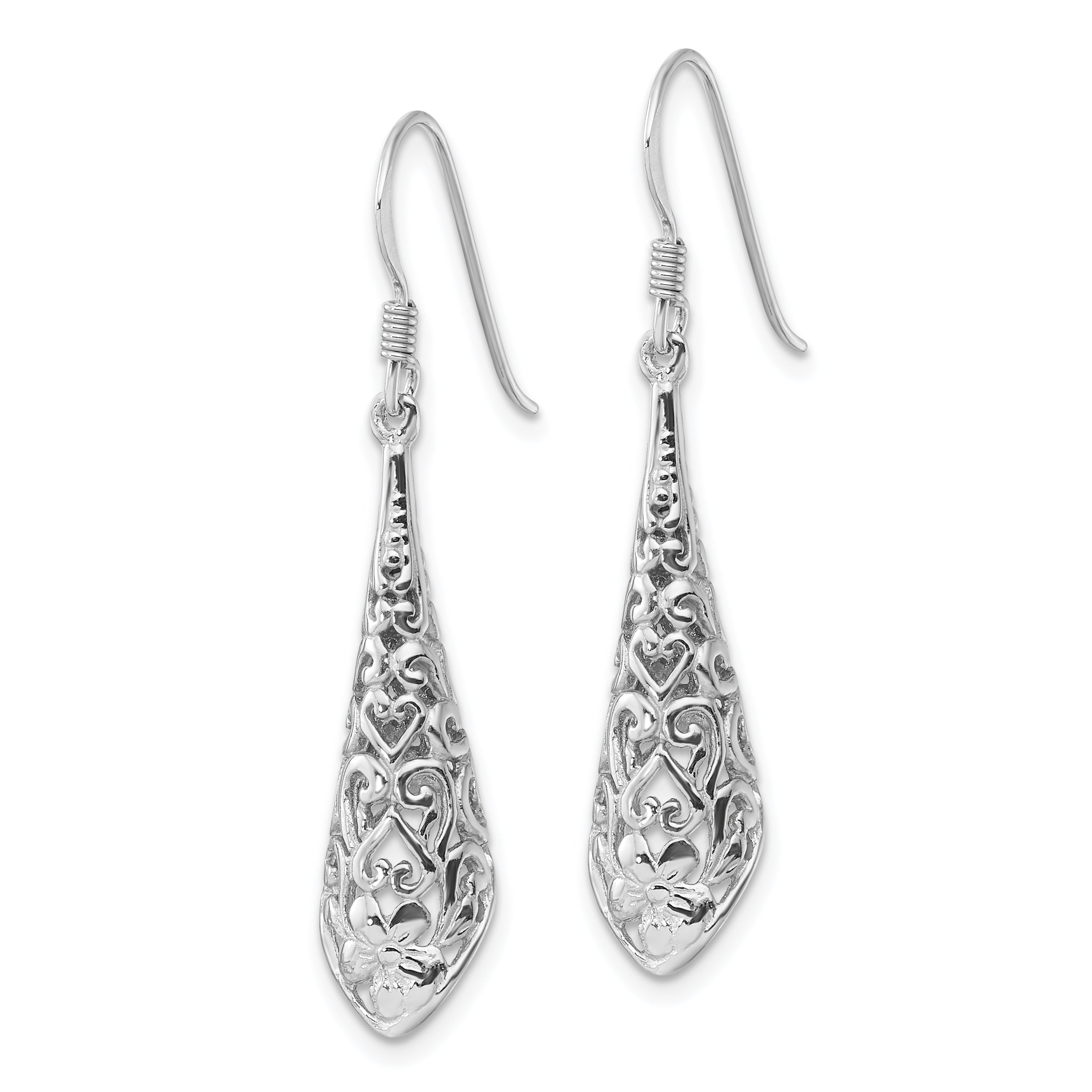 Sterling Silver Rhod-plated Polished Puffed Filigree Flower Earrings