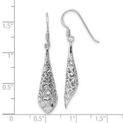 Sterling Silver Rhod-plated Polished Puffed Filigree Flower Earrings