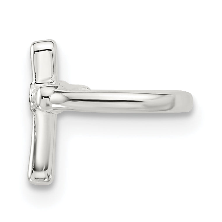 Sterling Silver E-coated Polished CZ Cross Single Cuff Earring