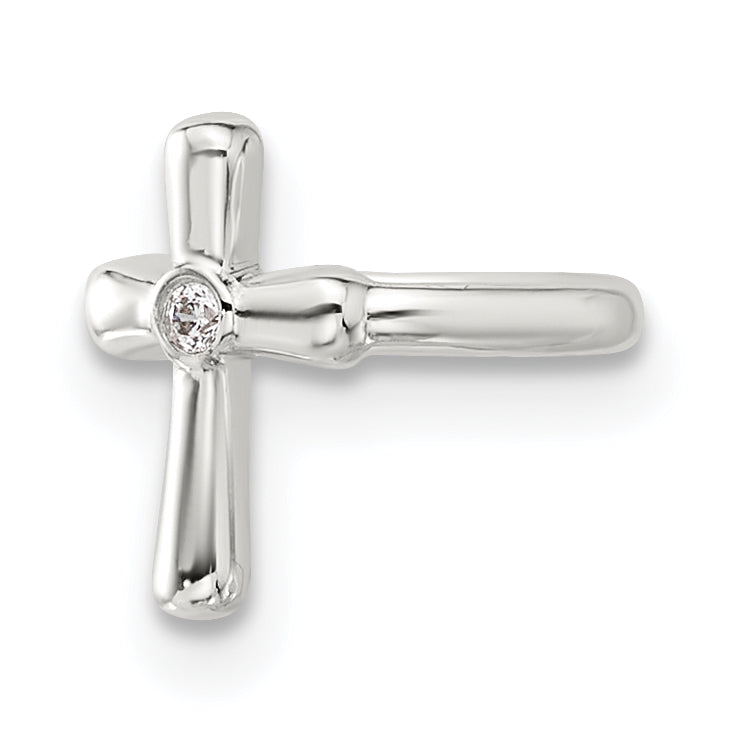 Sterling Silver E-coated Polished CZ Cross Single Cuff Earring