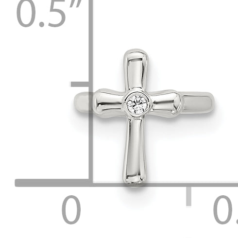 Sterling Silver E-coated Polished CZ Cross Single Cuff Earring