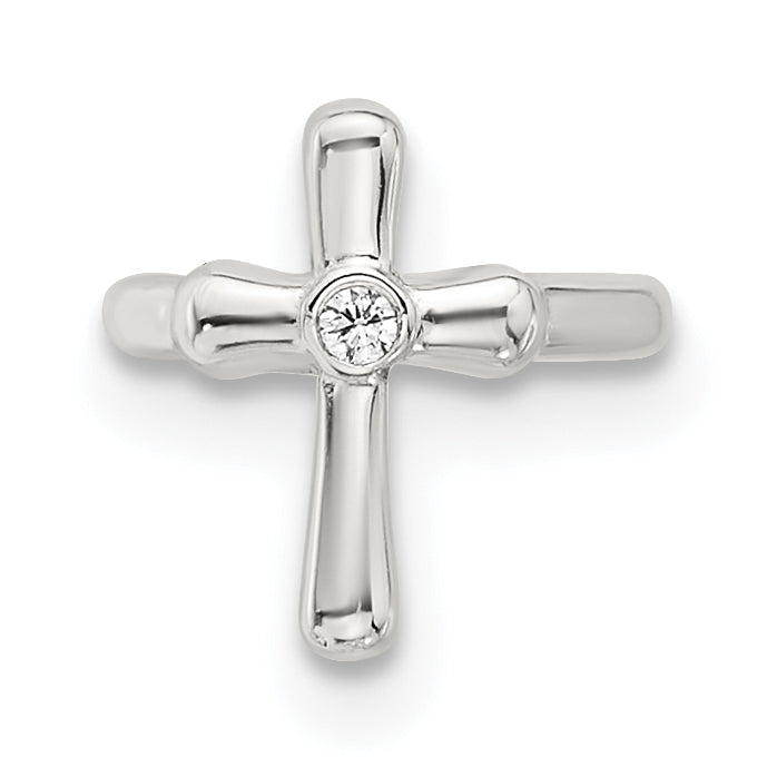 Sterling Silver E-coated Polished CZ Cross Single Cuff Earring