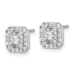 Sterling Silver Rhodium-plated Polished CZ Square Halo Post Earrings