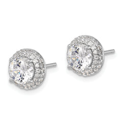 Sterling Silver Rhodium-plated 6mm CZ Double Halo Post Earrings