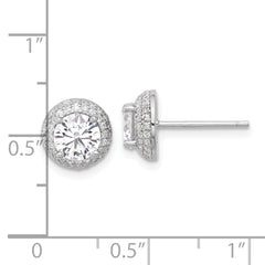 Sterling Silver Rhodium-plated 6mm CZ Double Halo Post Earrings