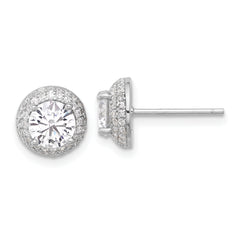 Sterling Silver Rhodium-plated 6mm CZ Double Halo Post Earrings