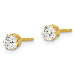 Sterling Silver Gold-tone Polished 6 Prong 4mm CZ Post Stud Earrings