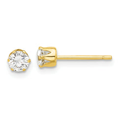 Sterling Silver Gold-tone Polished 6 Prong 4mm CZ Post Stud Earrings