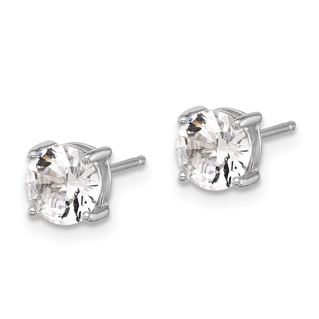 Sterling Silver RH-plated 6mm Created White Sapphire Stud Earrings