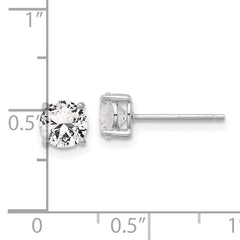 Sterling Silver RH-plated 6mm Created White Sapphire Stud Earrings