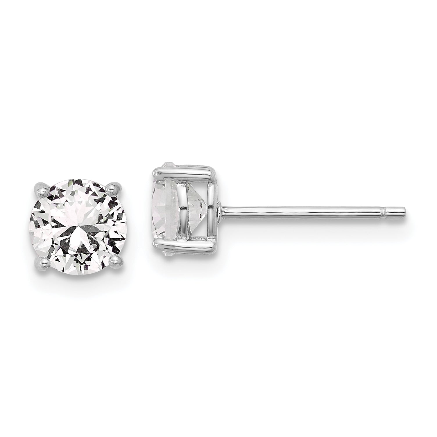 Sterling Silver RH-plated 6mm Created White Sapphire Stud Earrings